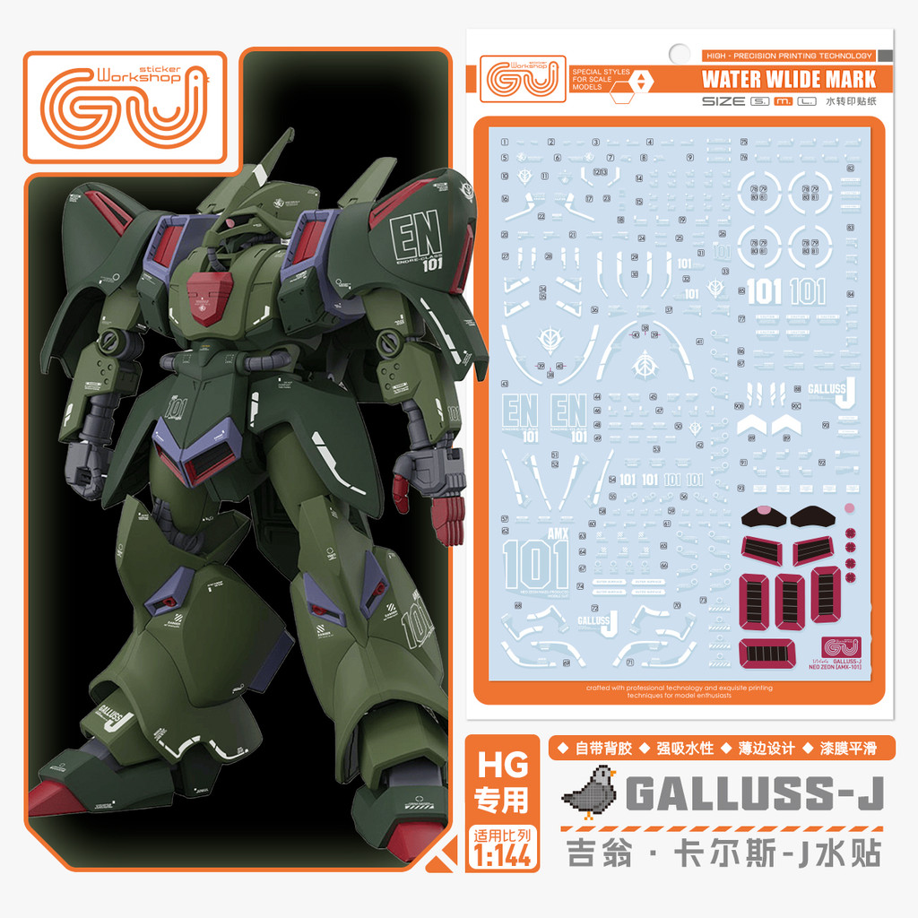 GUGU HG 1/144 Galluss-J ZZ Water Slide Decal (ไม่รวมชุด) GUGUHG023