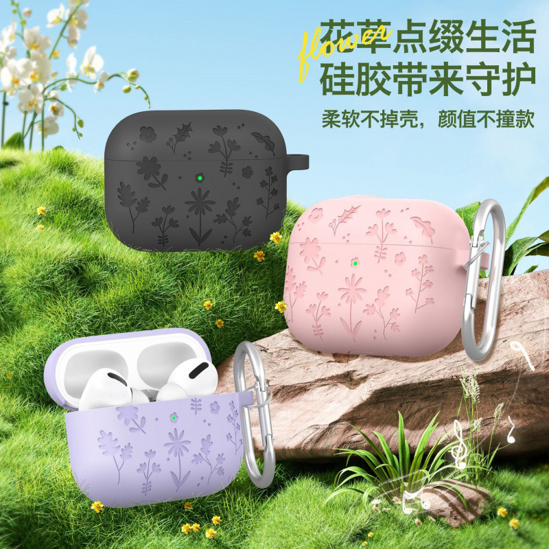 สีทึบเรียบง่าย 3D แกะสลักรูปแบบเหมาะสําหรับ airpods pro3/pro2/4 เคสป้องกันพร้อมตะขอรวมทุกอย่างกันกระแทกแบบพกพา airpods เคสหูฟังบลูทูธ