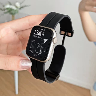  สายซิลิโคน for Apple Watch Ultra/SE 3 2 Series 11 10 9 8 7 6 IWatch 49 46 45 44 42 41 40 38 สายรัดยางแม่เหล็กกีฬาอ่อน