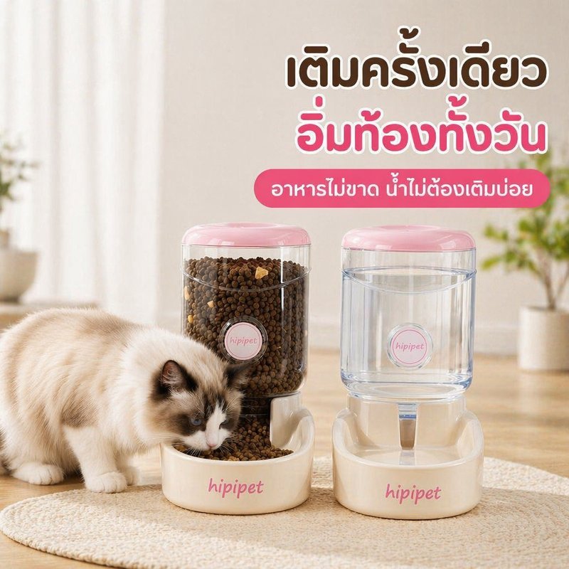 ชุดให้อาหารและน้ำสัตว์เลี้ยงอัตโนมัติ ถังน้ำแรงโน้มถ่วง ชามอาหารแมวสุนัข ถอดล้างง่าย