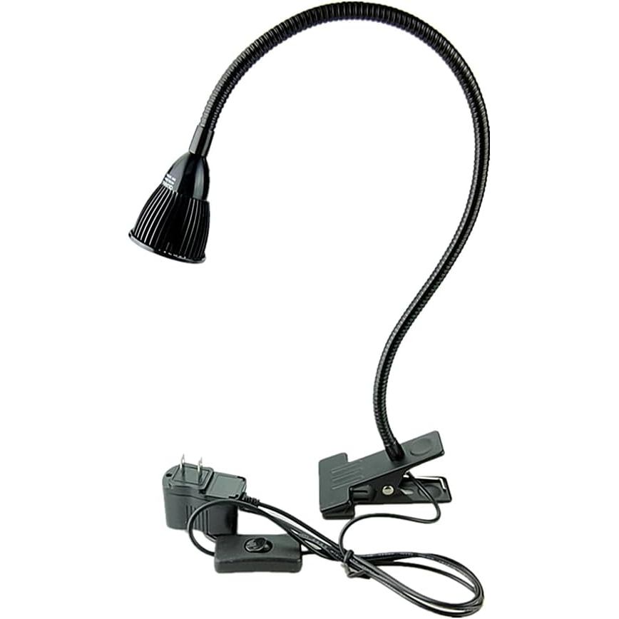 QUANS 5W คลิปบน Clamp Gooseneck COB LED โคมไฟตั้งโต๊ะ Cool White 19 นิ้วคอสีดํา