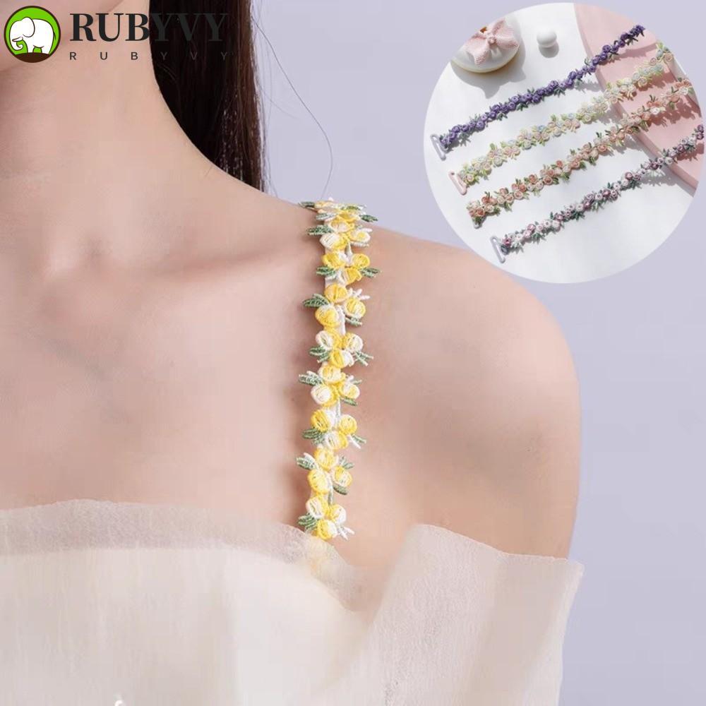 RUBYVY สายรัดชุดชั้นในลายดอกไม้, สายรัดไหล่ที่ถอดออกได้ยืดหยุ่น, ดอกไม้ปรับสายรัดชุดชั้นในกันลื่นเปลี่ยนชุดแต่งงาน