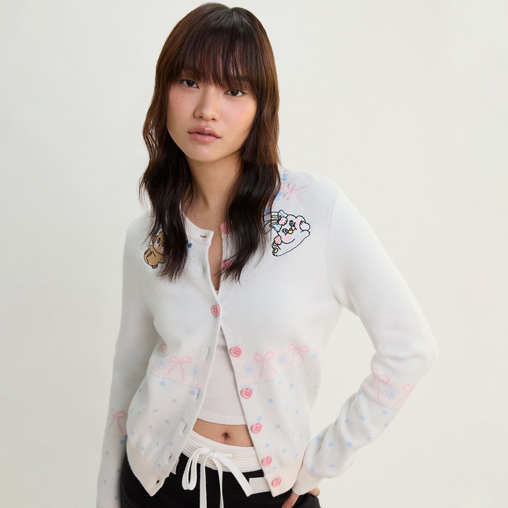 [Pomelo] Pomelo. x MOMOREI เสื้อคาร์ดิแกนถักไหมพรม / Pomelo. x MOMOREI Knit Cardigan - Off