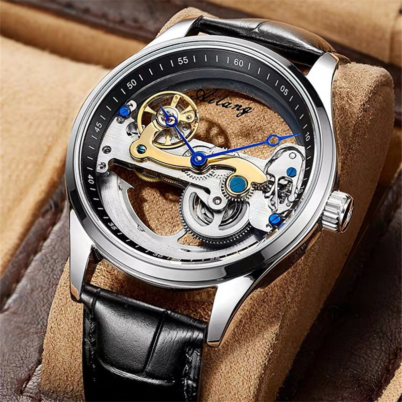 AILANG ยี่ห้อ AL-8625 Automatic Skeleton Mechanical นาฬิกาแฟชั่นนาฬิกากันน้ําสําหรับผู้ชาย