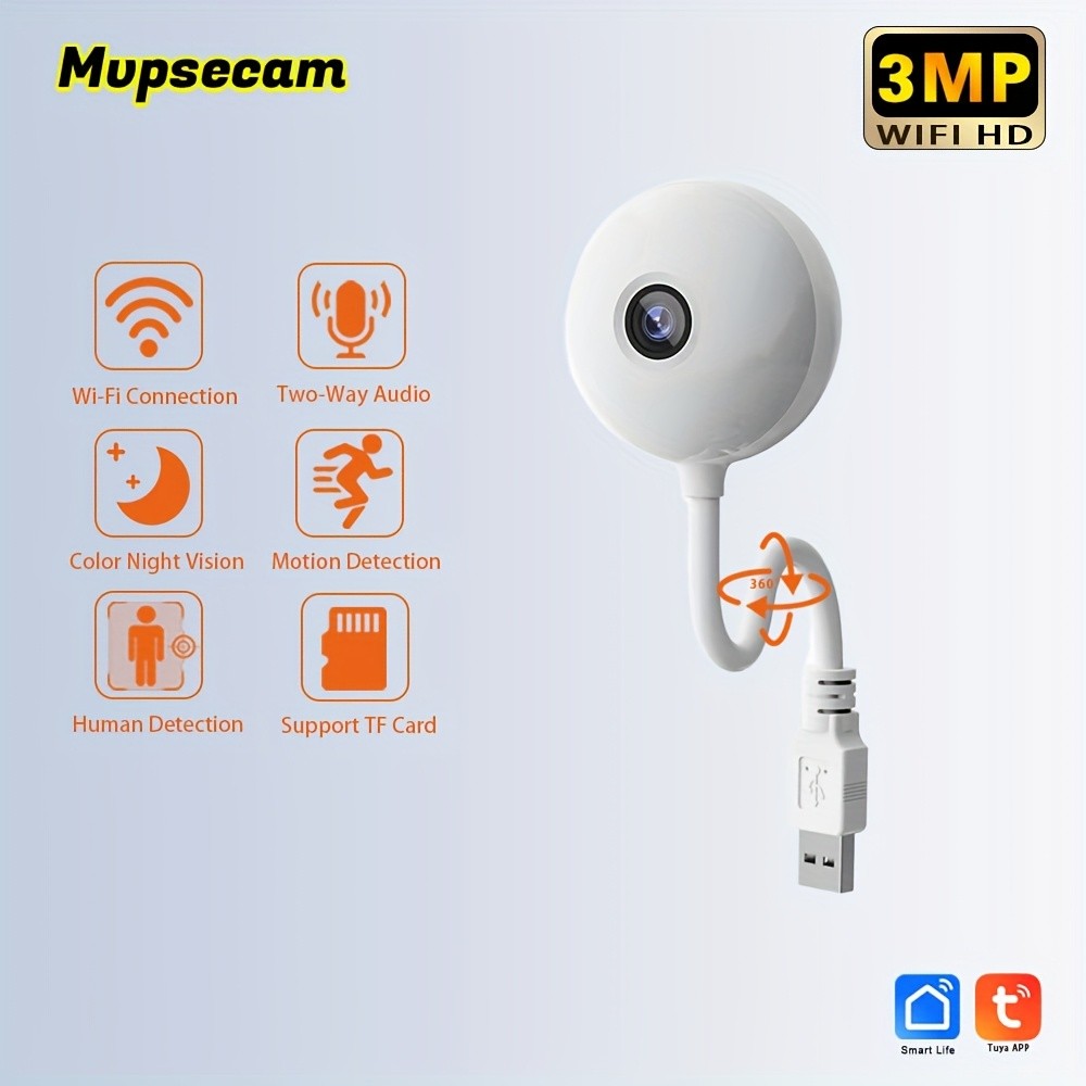 [กล้องหลอดไฟ USB Tuya] Tuya หลอดไฟ USB ในร่ม Mini Wifi 3MP กล้องขนาดเล็ก Cloud Storage เข้ากันได้กับ