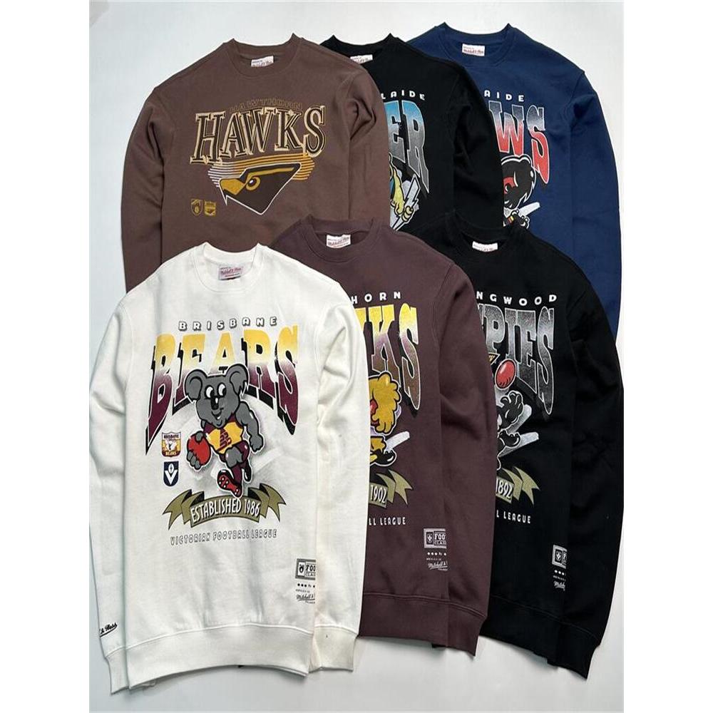 ส่งออกไปยังออสเตรเลีย Original Order M & N Co-Branded AFL ผู้ชายรอบคอ Plus กํามะหยี่ Distressed พิมพ