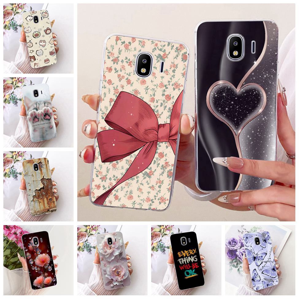 สําหรับ Samsung J4 2018 J400G J400F J400M สําหรับ Samsung Galaxy J4 2018 ฝาครอบแมวน่ารักหรูหราดอกไม้