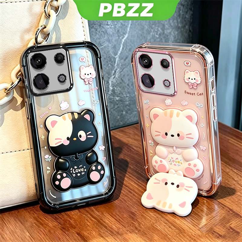 สําหรับ poco x6 M6 f6 F7 M7 F8 PRO redmi 13c 4G PRO F8 ULTRA 5G เคสโทรศัพท์ Softcase กันกระแทกความงามพร้อมผู้ถือแมวน่ารักโปร่งใสสําหรับสาว SJMMZJ1