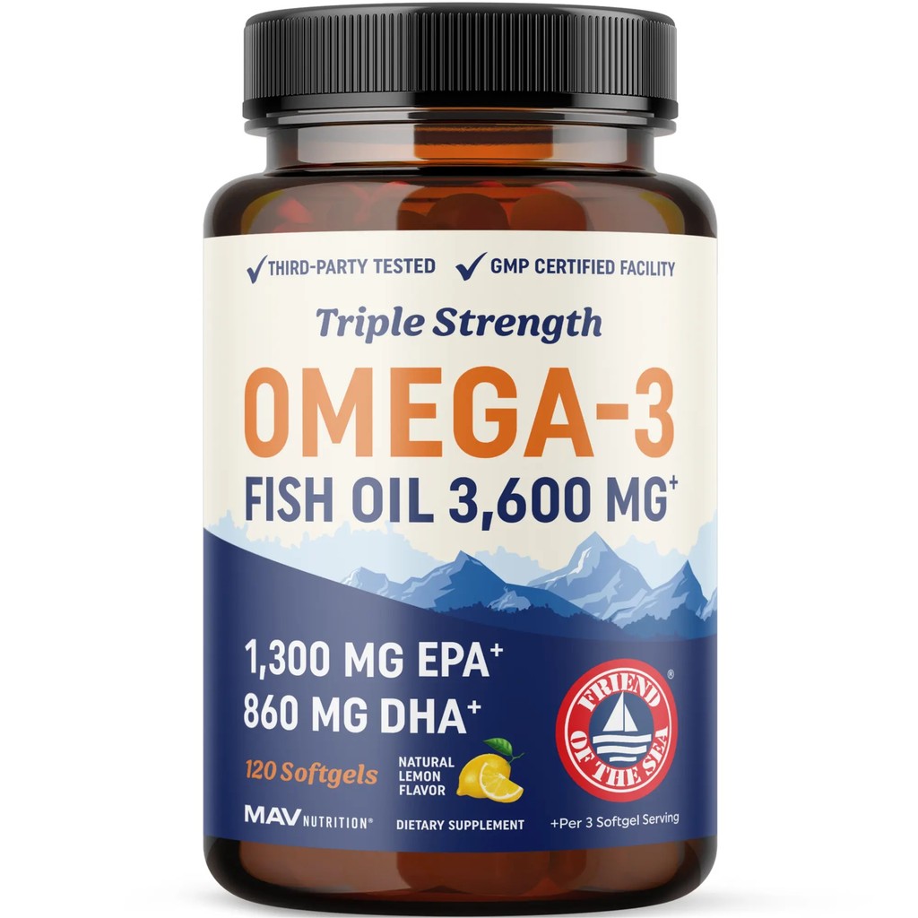 MAVNutritionTripleStrengthOmega-3FishHealths,3600mgEPA&DHA,WildCughtSustainablydPremiBurpless,Clean-