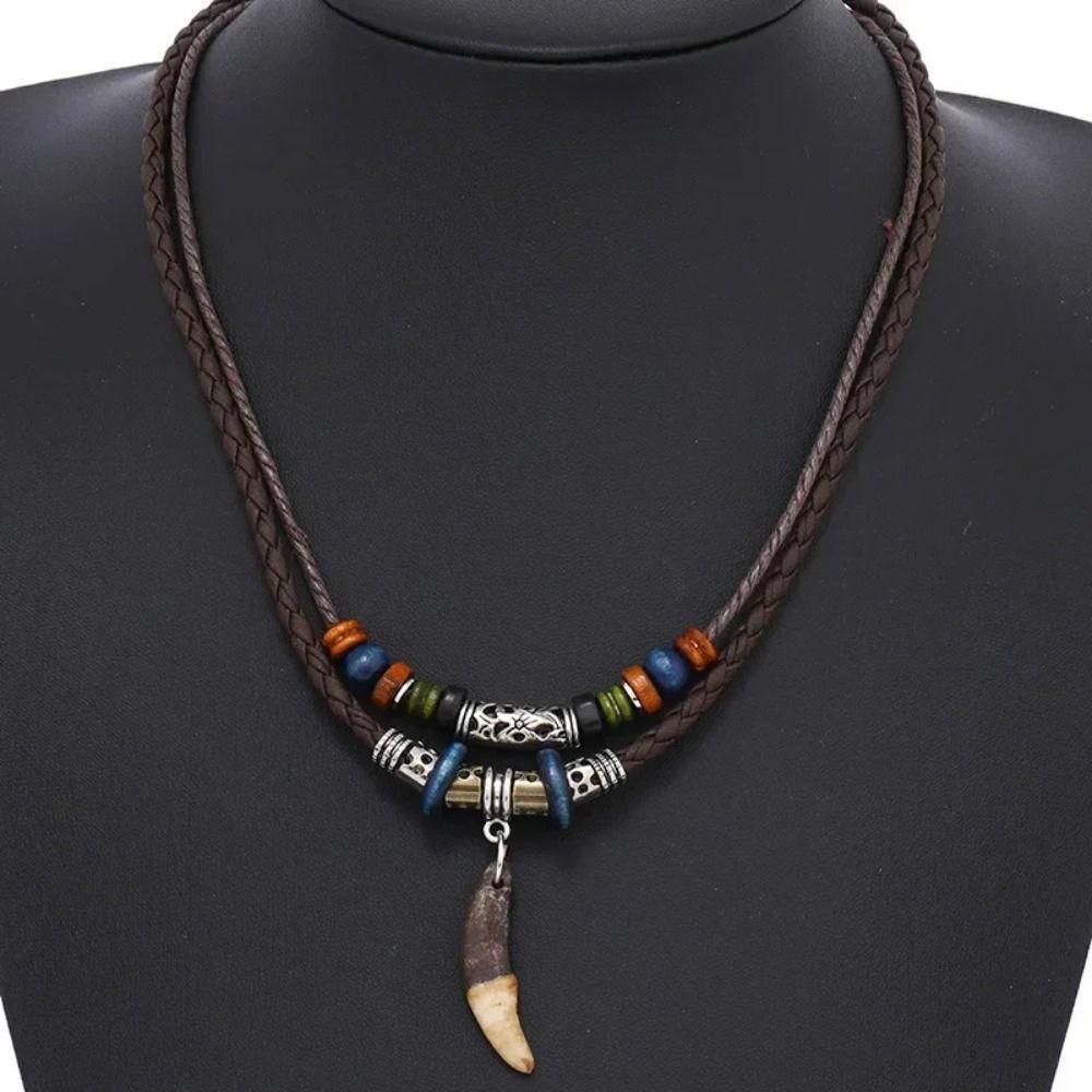BANDOLERA สร้อยคอสวดมนต์สาน, Wolf Fang Handmade Vintage Wolf Tooth Pendant, Weave Wolf Tooth Pendant