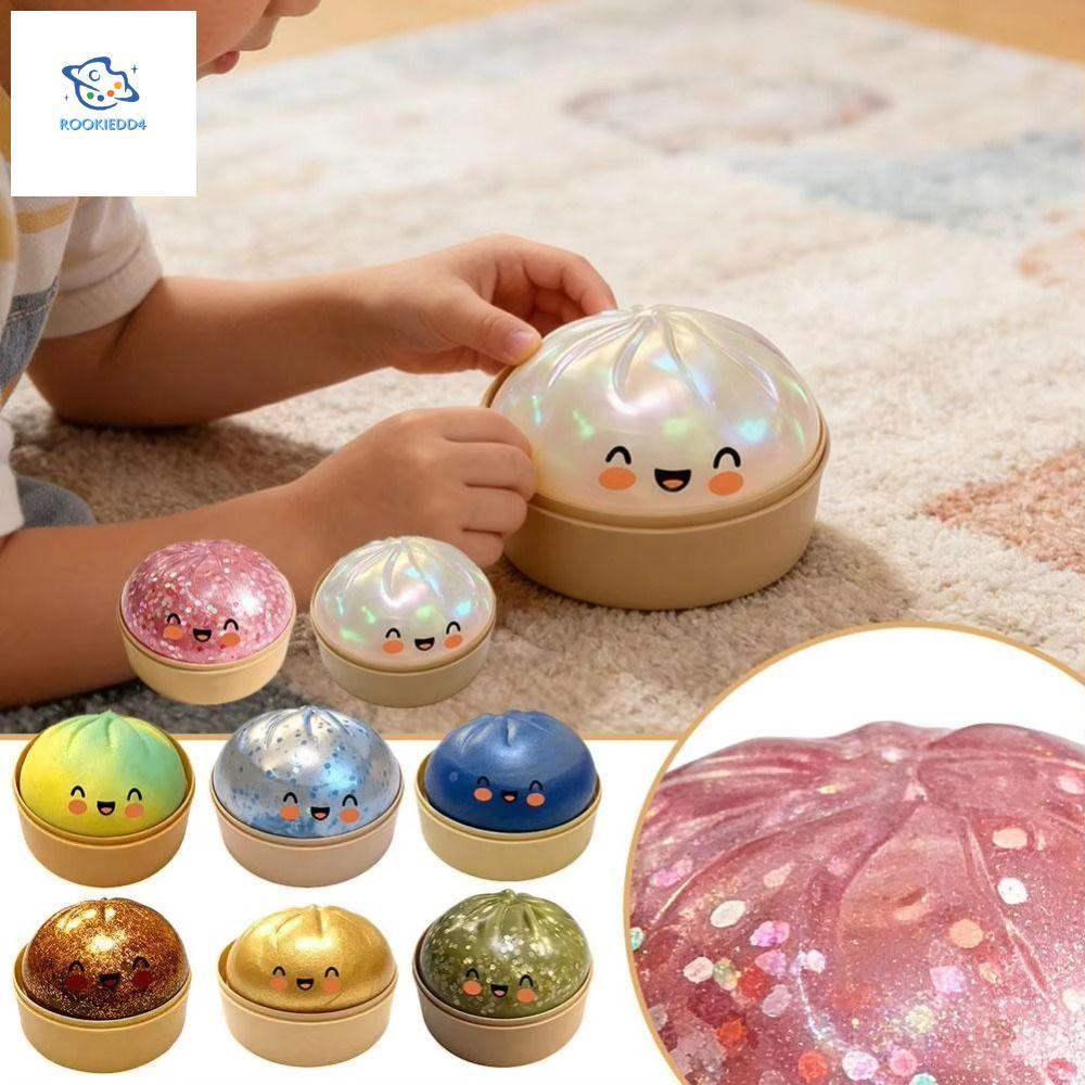 ROOKIEDD4 dumpling squishy ลูกบอลประสาทสัมผัสเกี๊ยวยักษ์สีรุ้ง แวววาว ของเล่นบีบนุ่ม รูปเกี๊ยว สำหรับผ่อนคลาย เด็กและผู้ใหญ่