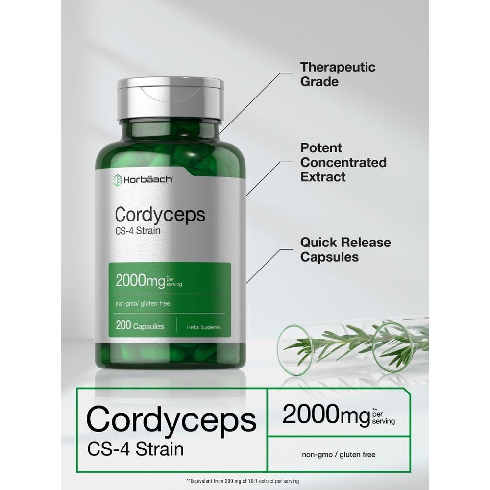 Horbäach Cordyceps Mushroom Capsules 000mg 00 Capsules CS- Strain Cordyceps Sinesis | Non-GMO Herbal