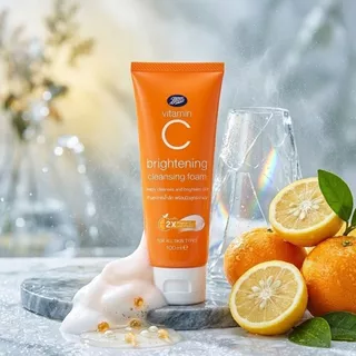 Boots Vitamin C Brightening Cleansing Foam 100ML บู๊ทส์ วิตามิน ซี ไบร์ทเทนนิ่ง คลีนซิ่ง โฟม 100 มล.