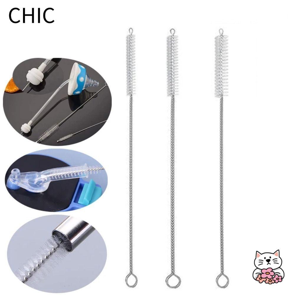CHIC 1 ชิ้นแปรงทําความสะอาด, ไนลอนผมนุ่มขยายแปรงทําความสะอาดฟาง, สแตนเลสเงินหลอดนํากลับมาใช้ใหม่
