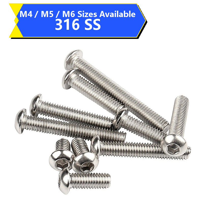 สกรูหัวกลมหกเหลี่ยม M4 M5 M6 สแตนเลส 304 แข็งแรง กันสนิม (2-50pcs) [HJC-MB-2]