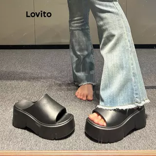 Lovito รองเท้าแตะแบบเรียบๆ อเนกประสงค์ พื้นหนา ช่วยเพิ่มความสูง พื้นนุ่ม กันลื่น สไตล์เกาหลี สำหรับผู้หญิง LFA73274