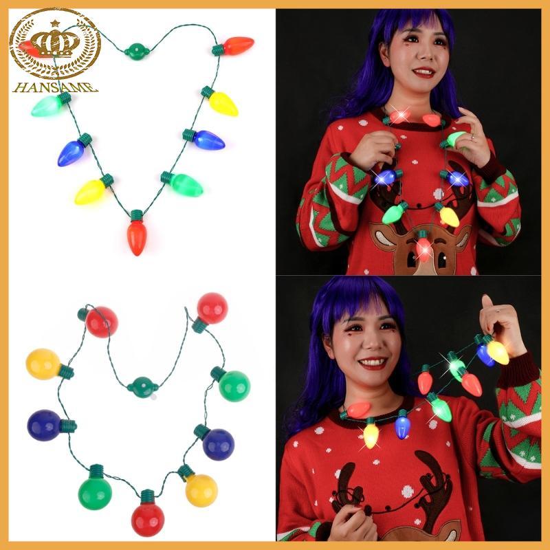 HAN LED Light up Bulbs Necklace Christmas Bulbs Necklace for Christmas Party Favor