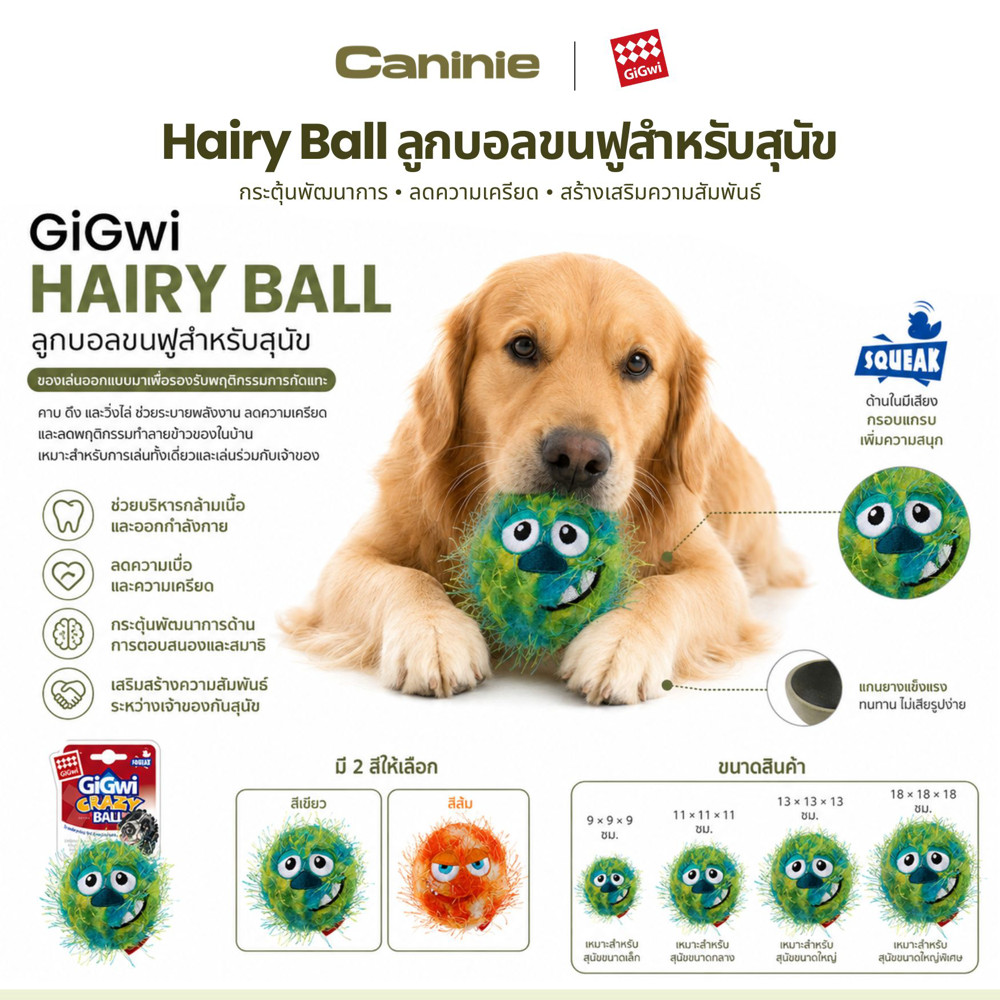GiGwi ของเล่นหมา ลูกบอลสุนัขมีเสียงปี๊บ สำหรับโยน คาบ และวิ่งไล่จับ Crazy Ball Squeaker Fetch Ball G