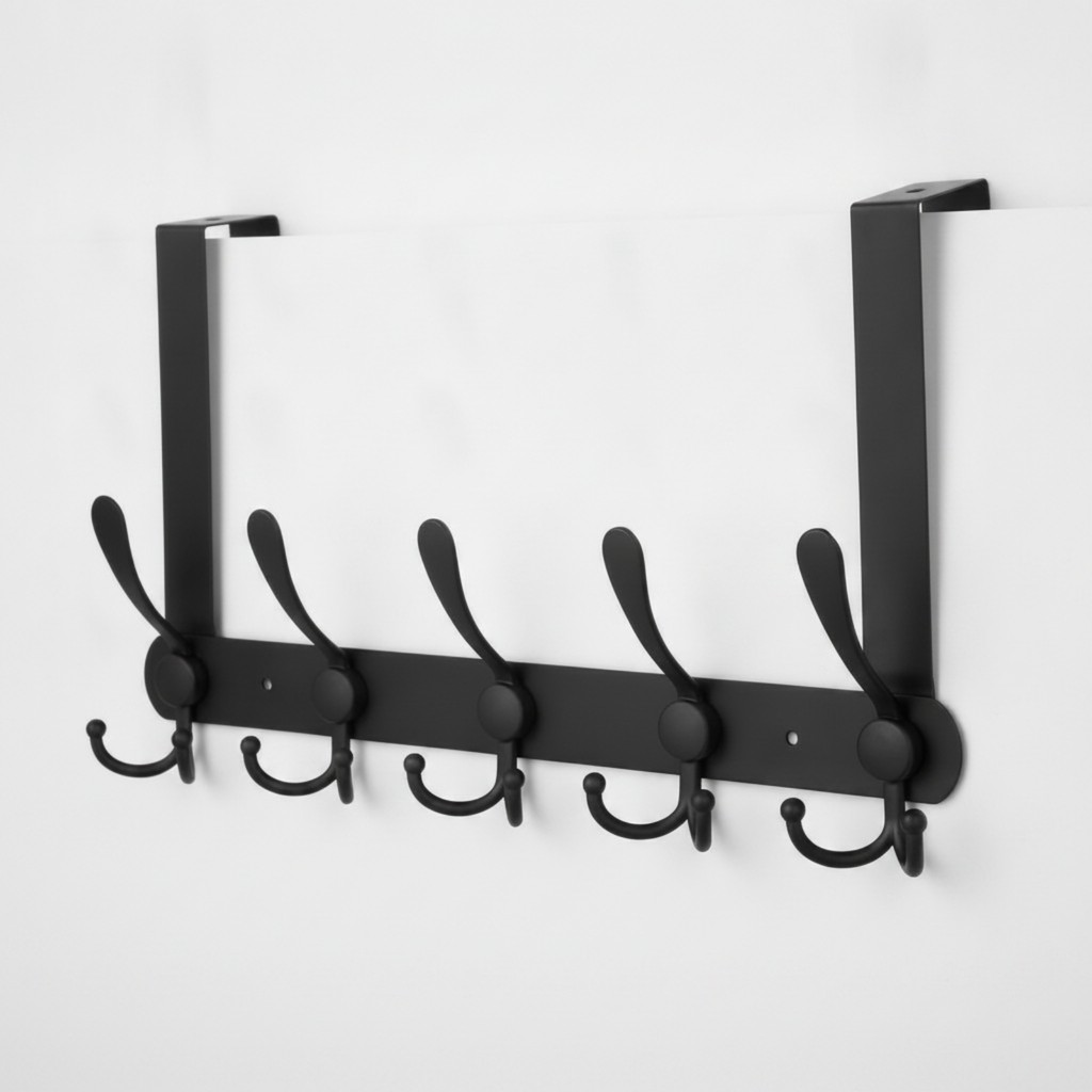 Over-the-Door Hook Rack ติดตั้งง่าย Over-Door Organizer พร้อมฮาร์ดแวร์ 5 ตะขอไม่มีการเจาะกันสนิมสําห