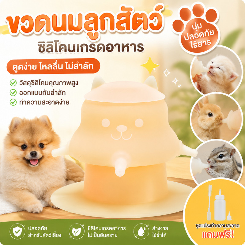 COD c ขวดนมแมว รุ่น4ทาง ป้องกันการสำลัก ซิลิโคนเกรดอาหาร ฐานกันลื่น ถอดทำความสะอาดง่าย เหมาะสำหรับลูกแมวและสุนัขเล็ก