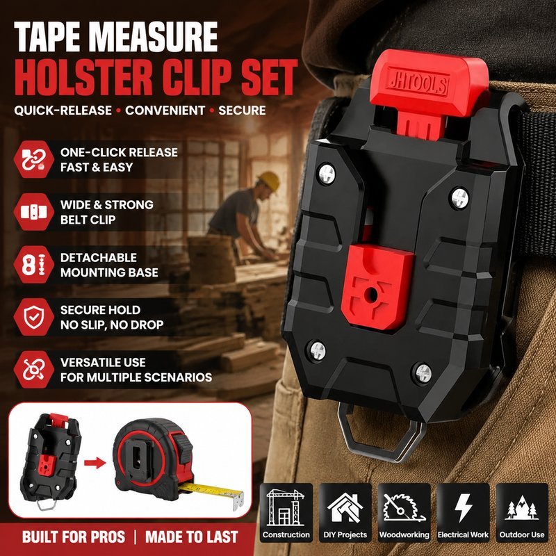 Tape Measure Belt Clip คลิปแขวนตลับเมตรพร้อมฐาน ปลดล็อกด้วยปุ่ม หยิบเก็บสะดวก อุปกรณ์จัดเก็บเครื่องมือสำหรับช่าง