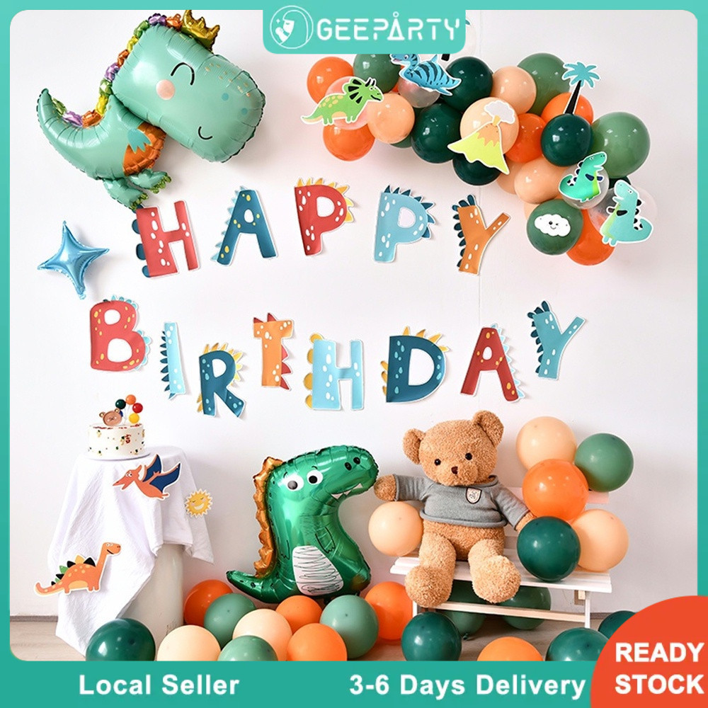 GeeParty ชุดลูกโป่งธีมไดโนเสาร์ 66 ชิ้น ลูกโป่งฟอยล์ ลูกโป่งยาง ตกแต่งวันเกิดเด็ก Happy Birthday ธีมไดโนเสาร์ อุปกรณ์ปาร