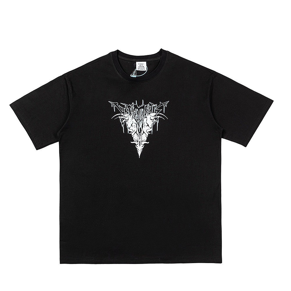 VTM พิมพ์ผ้าฝ้ายแท้รอบคอครึ่งแขนหลวมอเมริกันแขนสั้นลําลอง High Street เสื้อยืดคู่