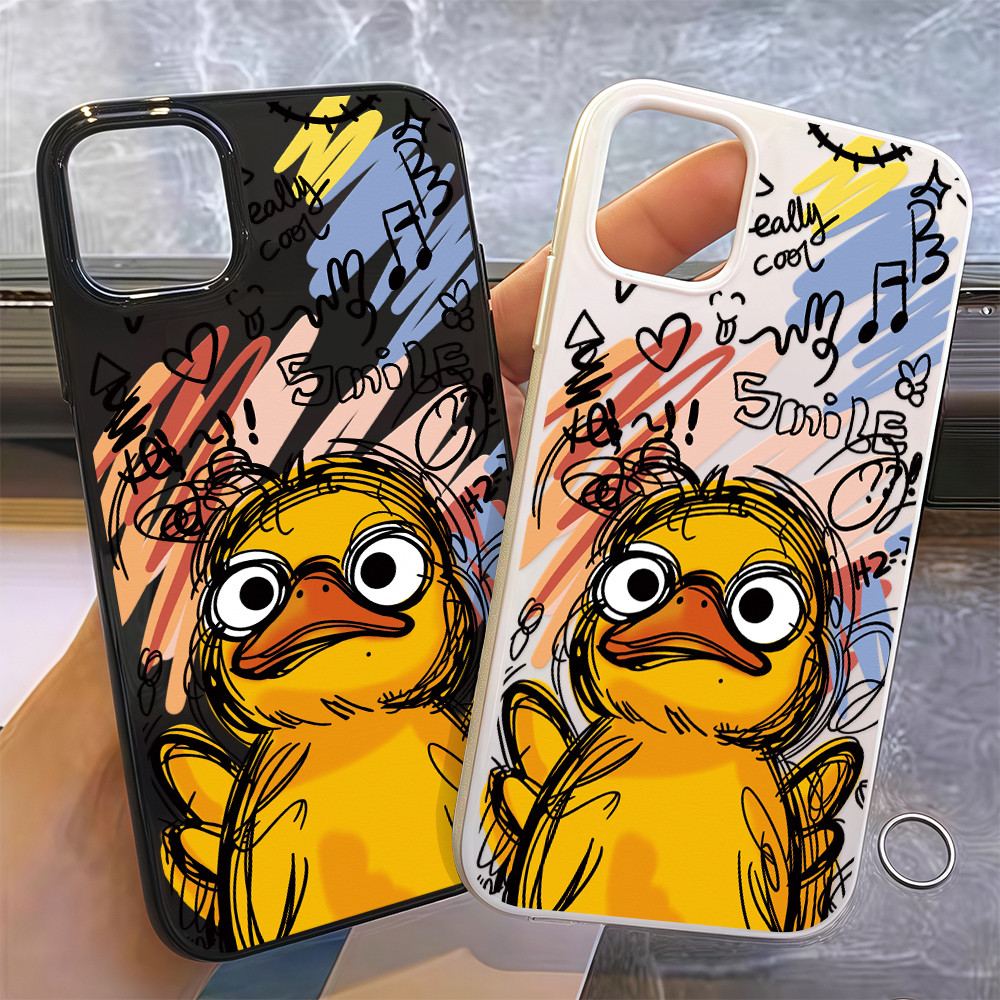 เคสTPUเจลลี่นุ่ม สำหรับ iPhone 17 16 15 14 13 12 11 Pro Max ลายเป็ดเหลืองการ์ตูนสไตล์ดูดเดิล เคสไอโฟน
