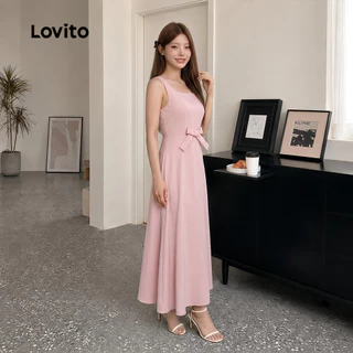 Lovito สง่างาม เดรส โบว์หน้า สีชมพู สําหรับผู้หญิง ฤดูใบไม้ผลิ/ฤดูร้อน เกาหลี อินเทรนด์ L179AD044