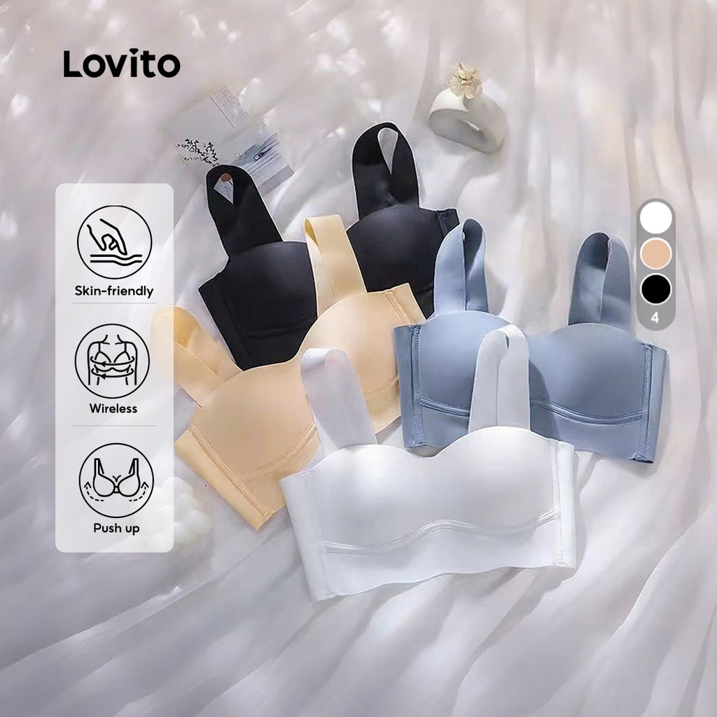 Lovito แคชชวล เสื้อชั้นในแบบไร้ตะเข็บเซ็กซี่ระบายอากาศได้ดีพร้อมหัวเข็มขัดสำหรับผู้หญิง LNL43215