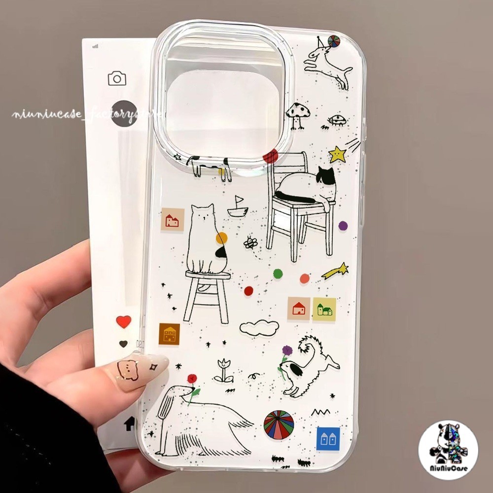 แฟชั่น เคสโทรศัพท์ For iPhone 11 13 16 13 14 15 12 17 Pro Max Case 15 16 Plus IMD สีขาว การ์ตูน สัตว์ น่ารัก กันกระแทก