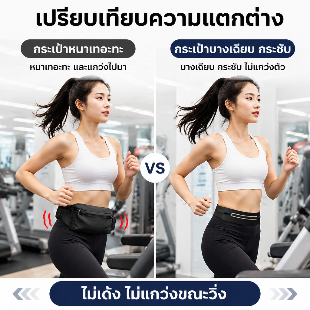กระเป๋าคาดเอวออกกำลังกายสีดำทรงเพรียวบาง รูปที่ 8