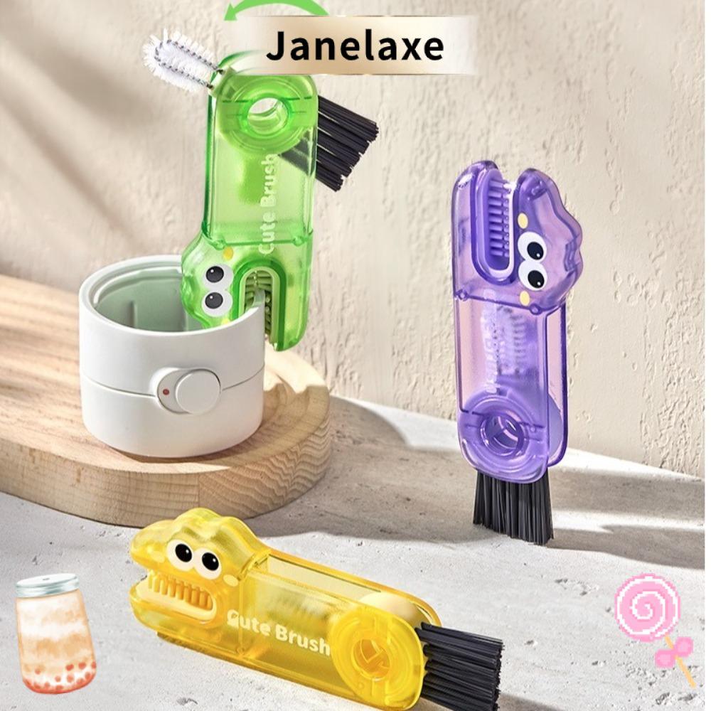 JANELAXE แปรงทําความสะอาดรอยแยก, 3in1 Crocodile 3 In 1 แปรงล้างฝาถ้วย, แปรงฟางขวดทําความสะอาดมัลติฟั