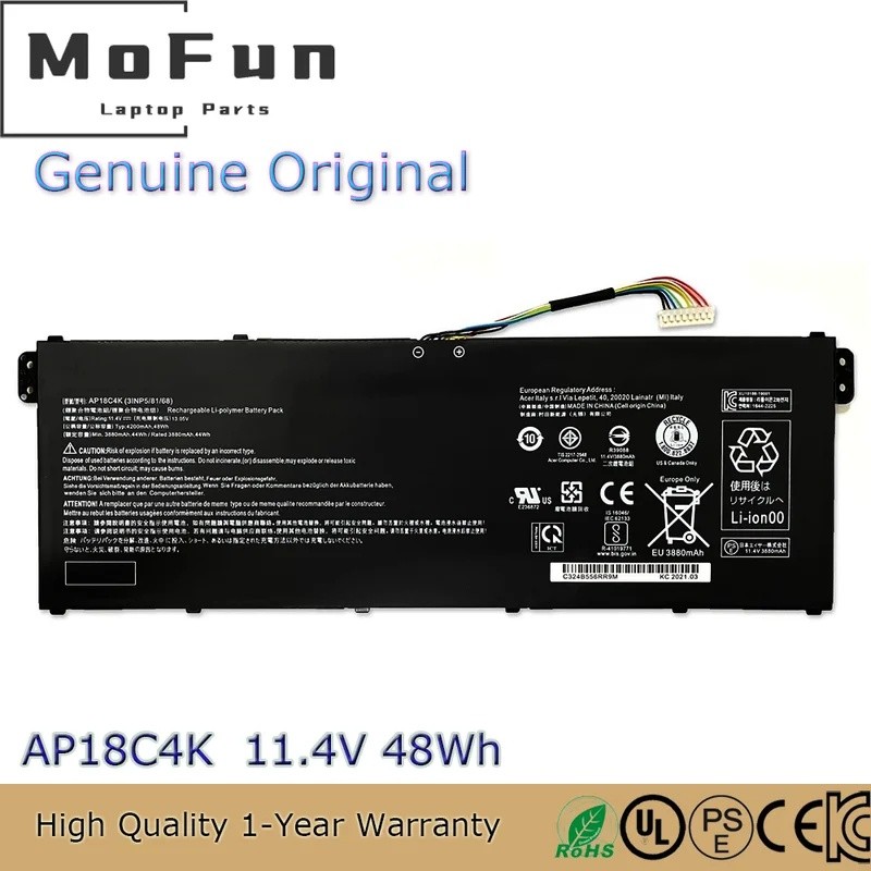48Wh AP18C4K แบตเตอรี่สําหรับ ACER Aspire 3 A315-42-R25U R4BX R5P7 R6PT 5 A514-52 A514-52-79c A515-4