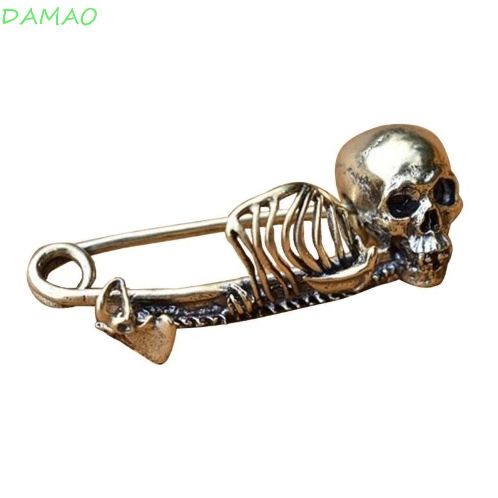 DAMAO Retro Skull Pin, Punk สไตล์ Vintage ฮาโลวีนโครงกระดูกเข็มกลัด, Spooky Creative เสื้อผ้าอุปกรณ์เสริม Gothic Skull Badge Lapel Pin ฮาโลวีน Party