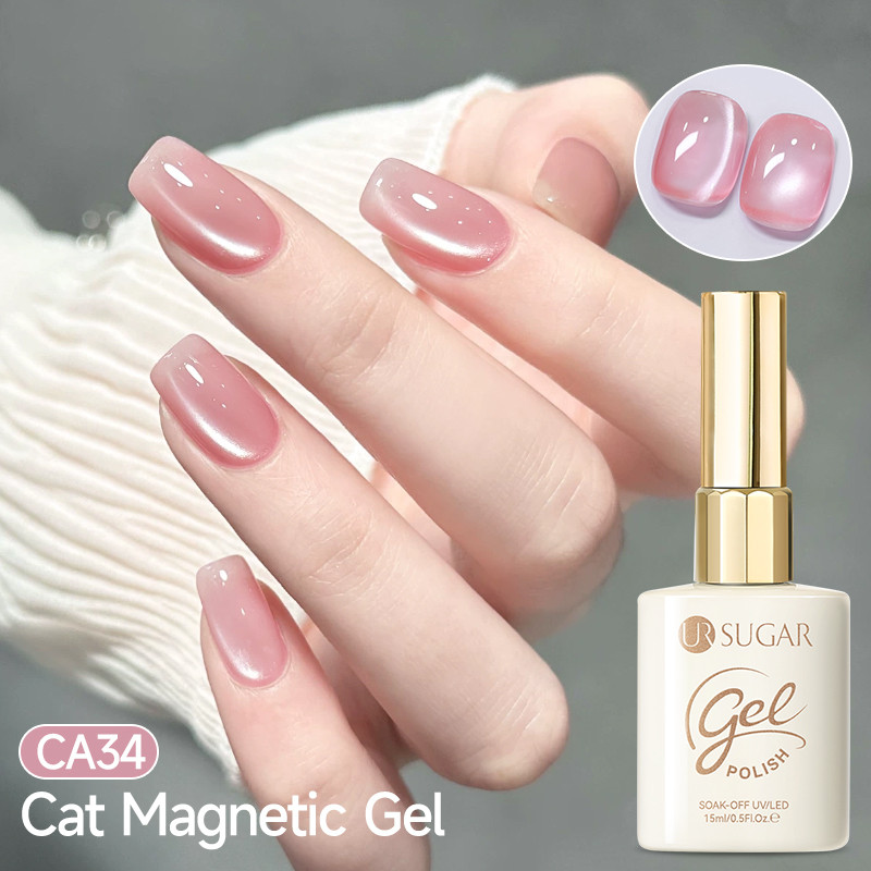 【Local】UR SUGAR 15ml สีชมพูน้ํา LIght เจลตาแมว ยาทาเล็บ Glitter Magnetic UV Gel Soak Off LED เล็บเล็บ