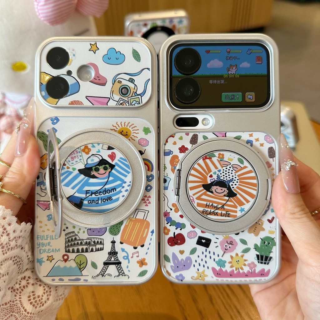 Happy Girl Bracket เคสโทรศัพท์สําหรับ OPPO A1X A1S A1 Pro Realme 11 9 Pro Plus 9i 8 8S 7 7i 6i 5 5s 