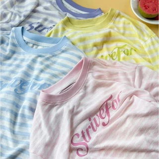 PRETTY BABY เสื้อแขนยาวเด็ก เสื้อยืดตอกลม ทรงโอเวอร์ไซส์ ลายขวาง (2337)