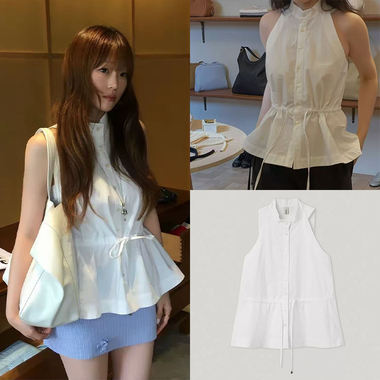 [SR-STUDIO] smooth Korea 2026 Summer New Style Lace-Up Vest Shirt สีขาว E4YK