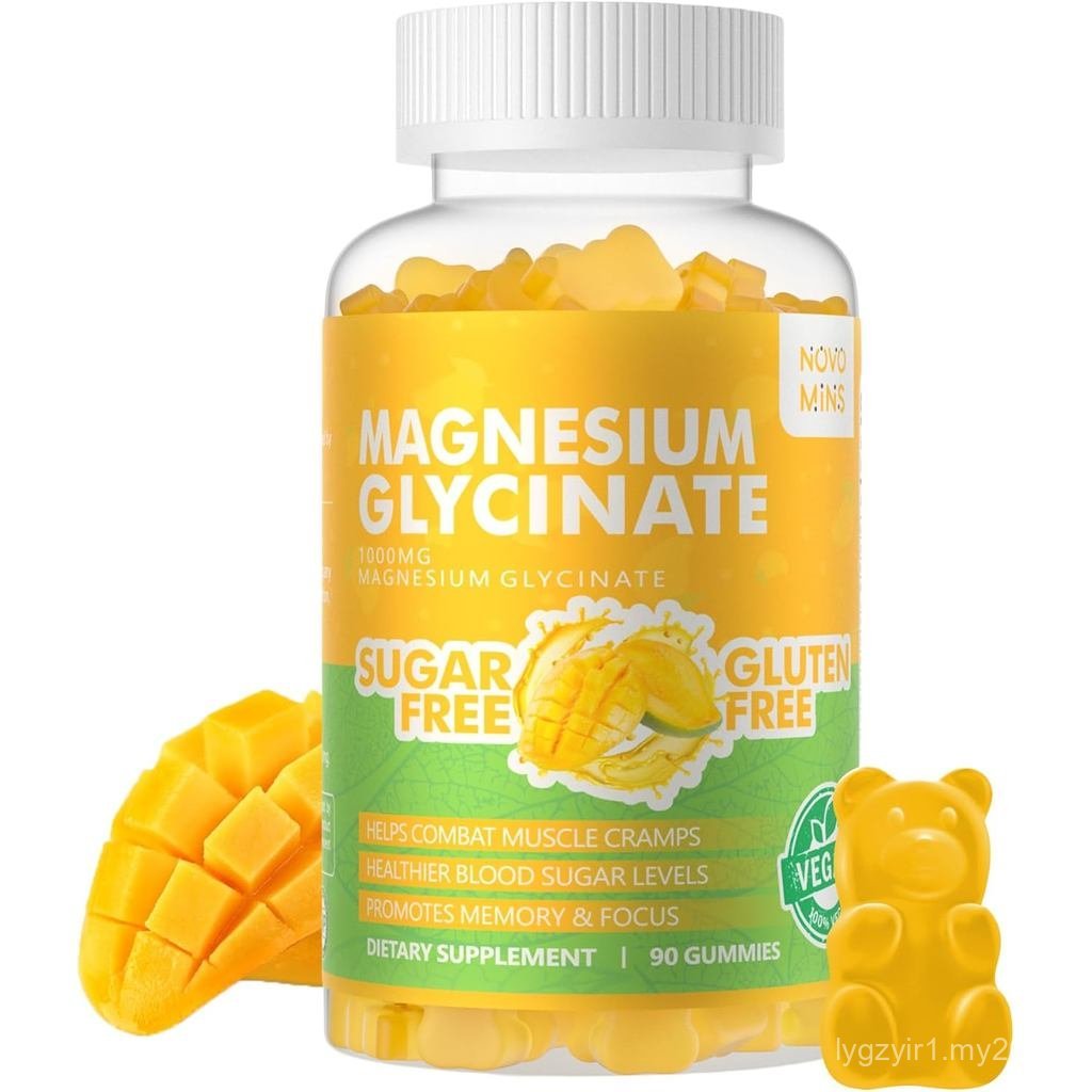 90 CT Magnesium Glycinate Gummies 1000mg - เสริมแมกนีเซียมปราศจากน้ําตาลพร้อมวิตามิน D, B6, CoQ10 สํ
