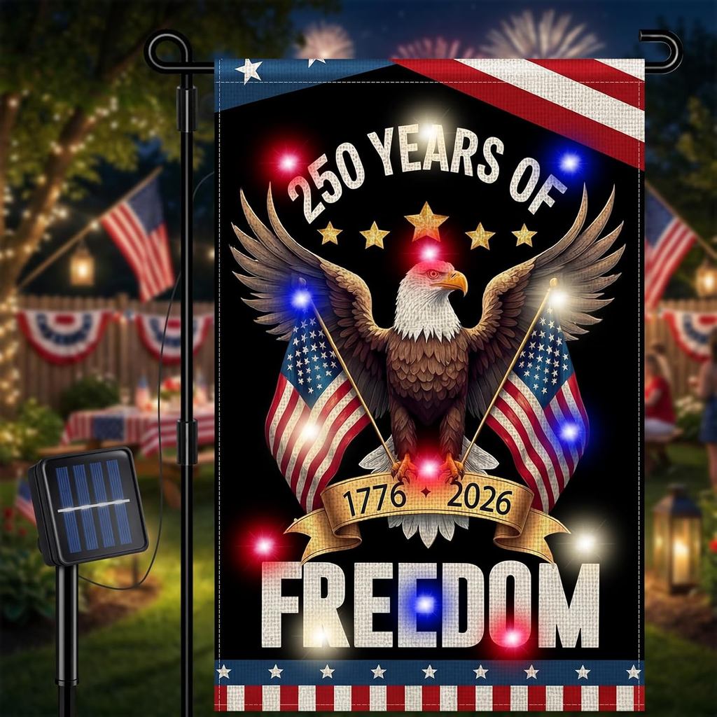 Remagger Lighted 250th Anniversary Garden Flag สําหรับภายนอก, Solar Double-sided USA Patriotic Banne
