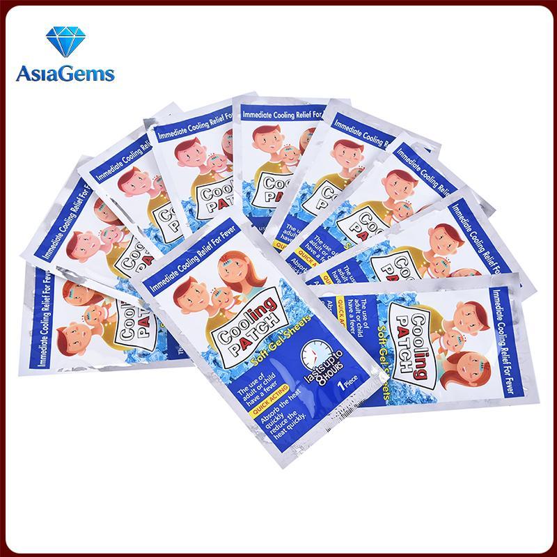 AsiaGems 10 ชิ้น/ถุง Pain Relief Baby Fever Patch นํา Fever Down Cooling Gel สําหรับอาการปวดหัว