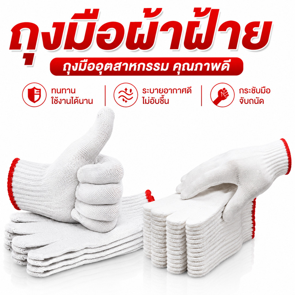 ถุงมือผ้า  ถุงมือผ้าฝ้าย สำหรับใส่ทำงาน ทำสวน ถุงมือผ้าฝ้ายราคาถูก