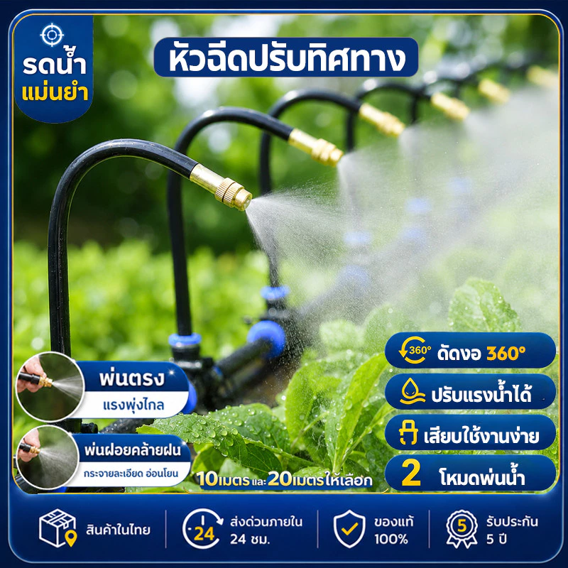 ชุดหัวฉีดสเปรย์หมอก 10-20เมตร 10-20หัวฉีด หัวทองเหลือง ปรับทิศทางการพ่นได้ 360° หมอกละเอียด ติดตั้งง่าย สำหรับสวน สวนผัก