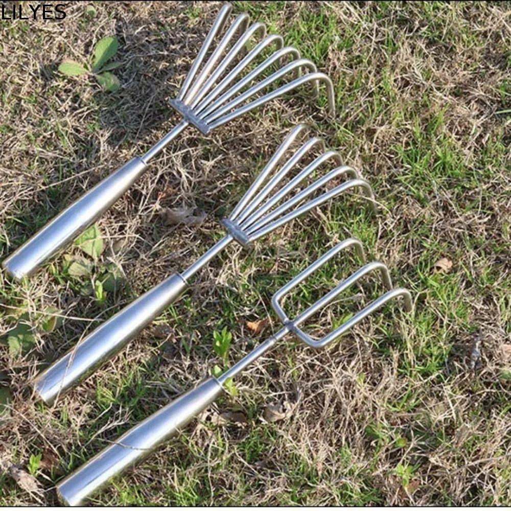 LILYES Small Leaf Rakes, Manual Integrated Garden Hand Rake, Soil Sweeping Removal Puller Loosening 
