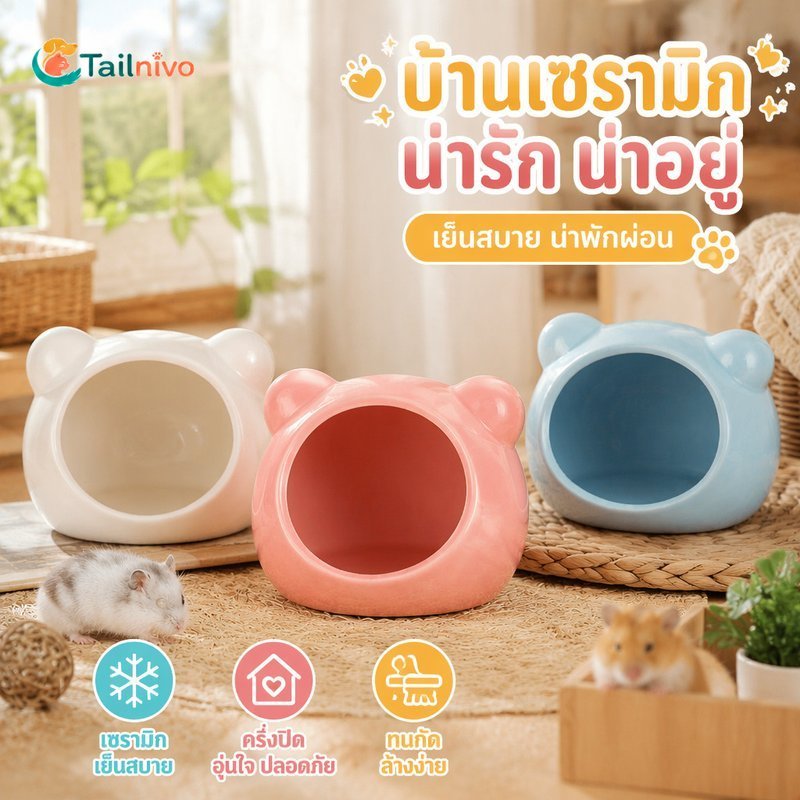 รังหนูแฮมสเตอร์เซรามิกฤดูร้อนระบายความร้อนกึ่งปิดซ่อนกัดทนทําความสะอาดง่ายสัตว์เลี้ยงขนาดเล็ก