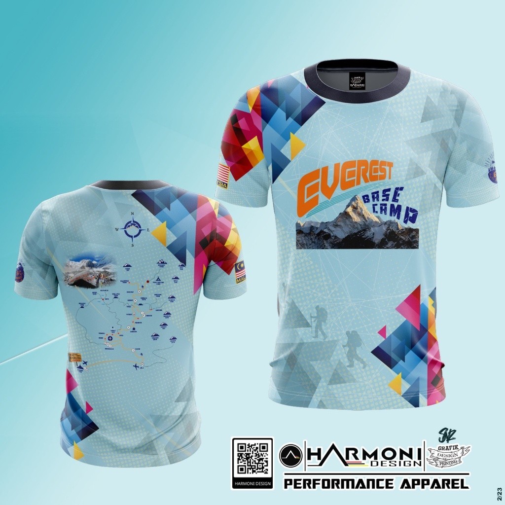 Everest Base Camp EBC Hiking Full Sublimation Jersey, Outdoor Trekking เสื้อยืดแขนสั้น Unisex Baju