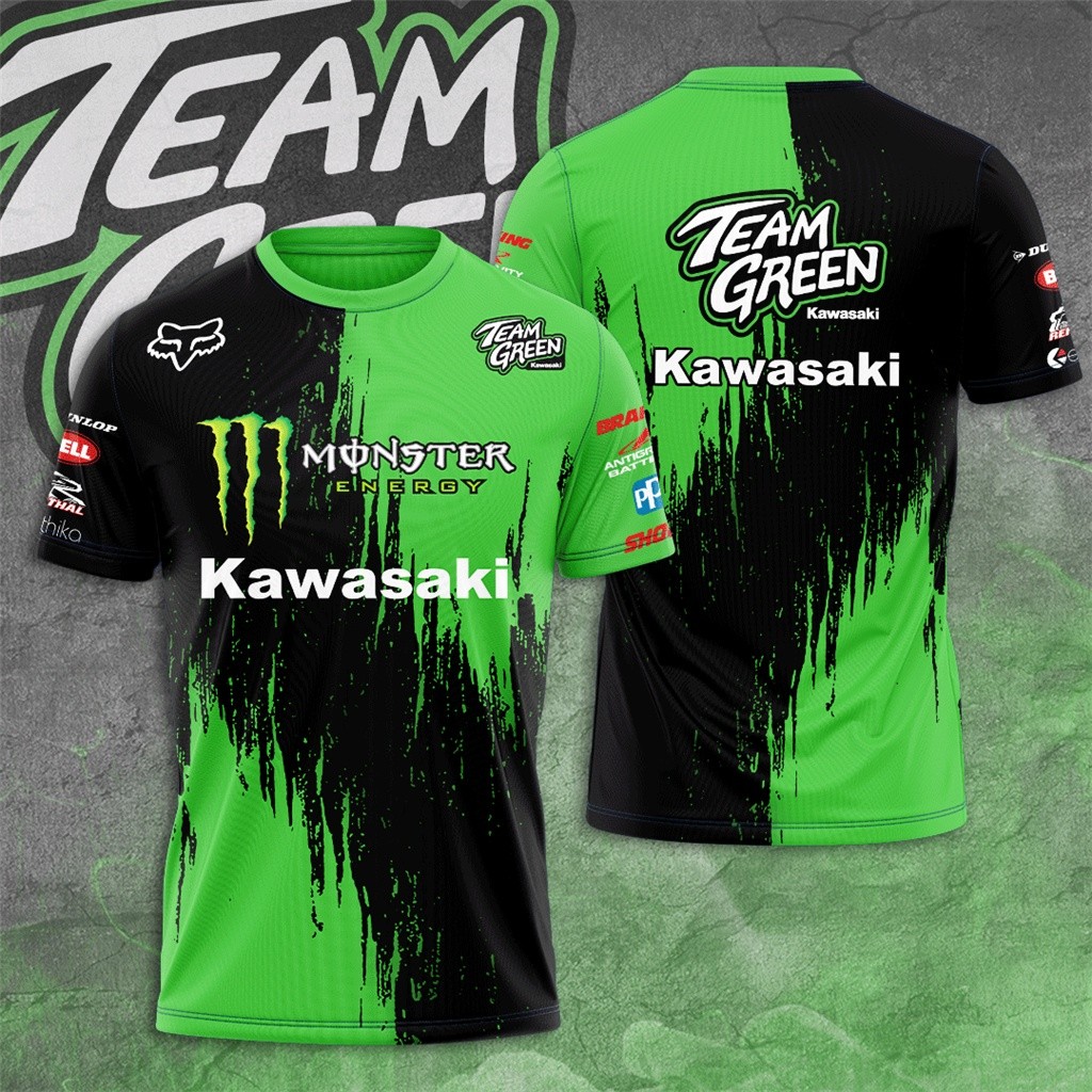 เสื้อยืดแขนสั้น พิมพ์ลาย Kawasaki Racing Teams 3 มิติ แฟชั่นฤดูร้อน สําหรับผู้ชาย และผู้หญิงXS-6XL