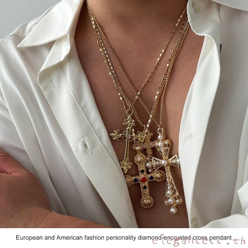 ELEGAN 4 แพ็คสไตล์จี้สร้อยคอ Unisex สร้อยคอโลหะผสมเนื้อคอเครื่องประดับ Charm สร้อยคอสําหรับแฟชั่น Lo