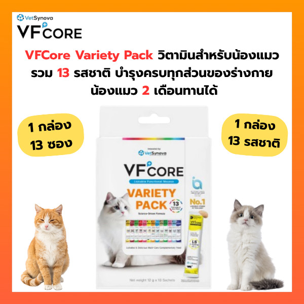 [ ยกกล่อง 13 ซอง ] VF+core Mousse Variety Pack วีเอฟคอล ขนมแมวเลียรวม 13 สูตร สำหรับแมว